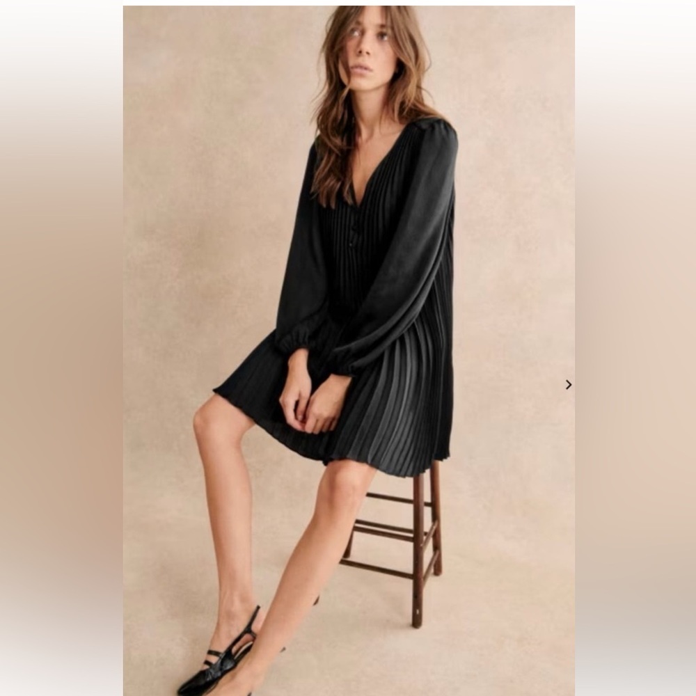 Sezane Black Pleated Dress Size 4 - Picture 2 of 10